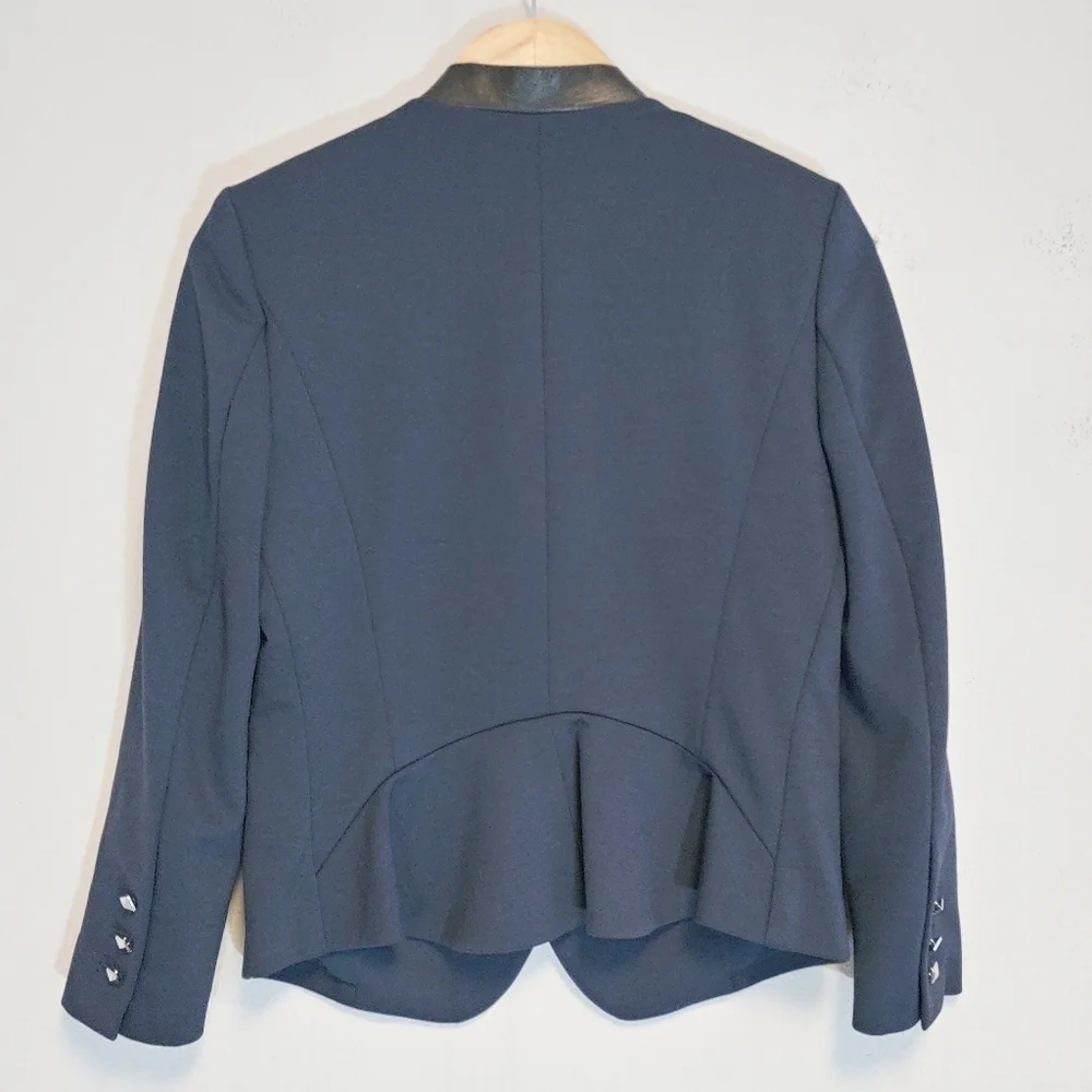 Rebecca Taylor Navy and Black Blazer with Lamb Leather Collar Sz 6 Contemporary
